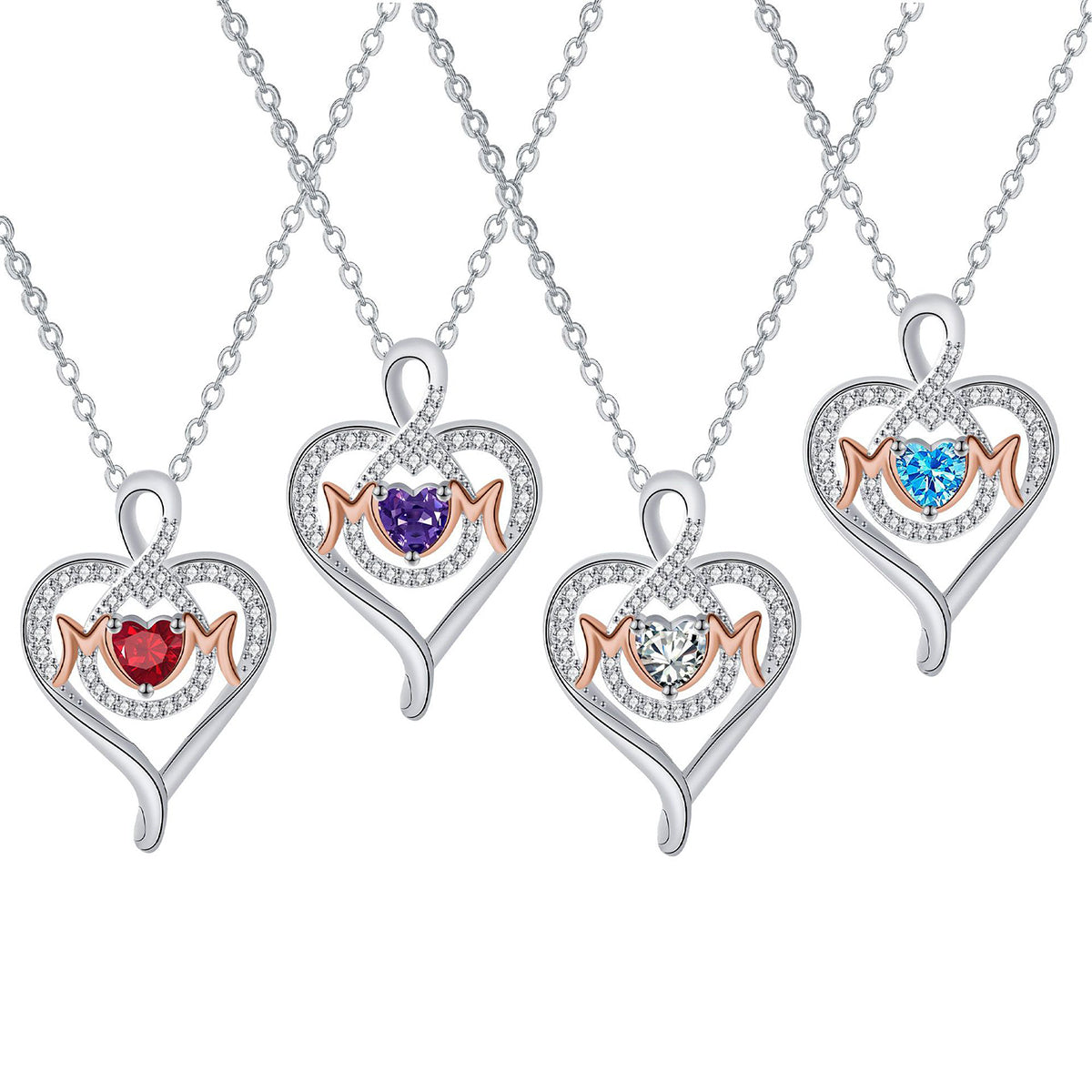 Copper With Silver/Rosegold Plated Heart Mom Pendant Necklace