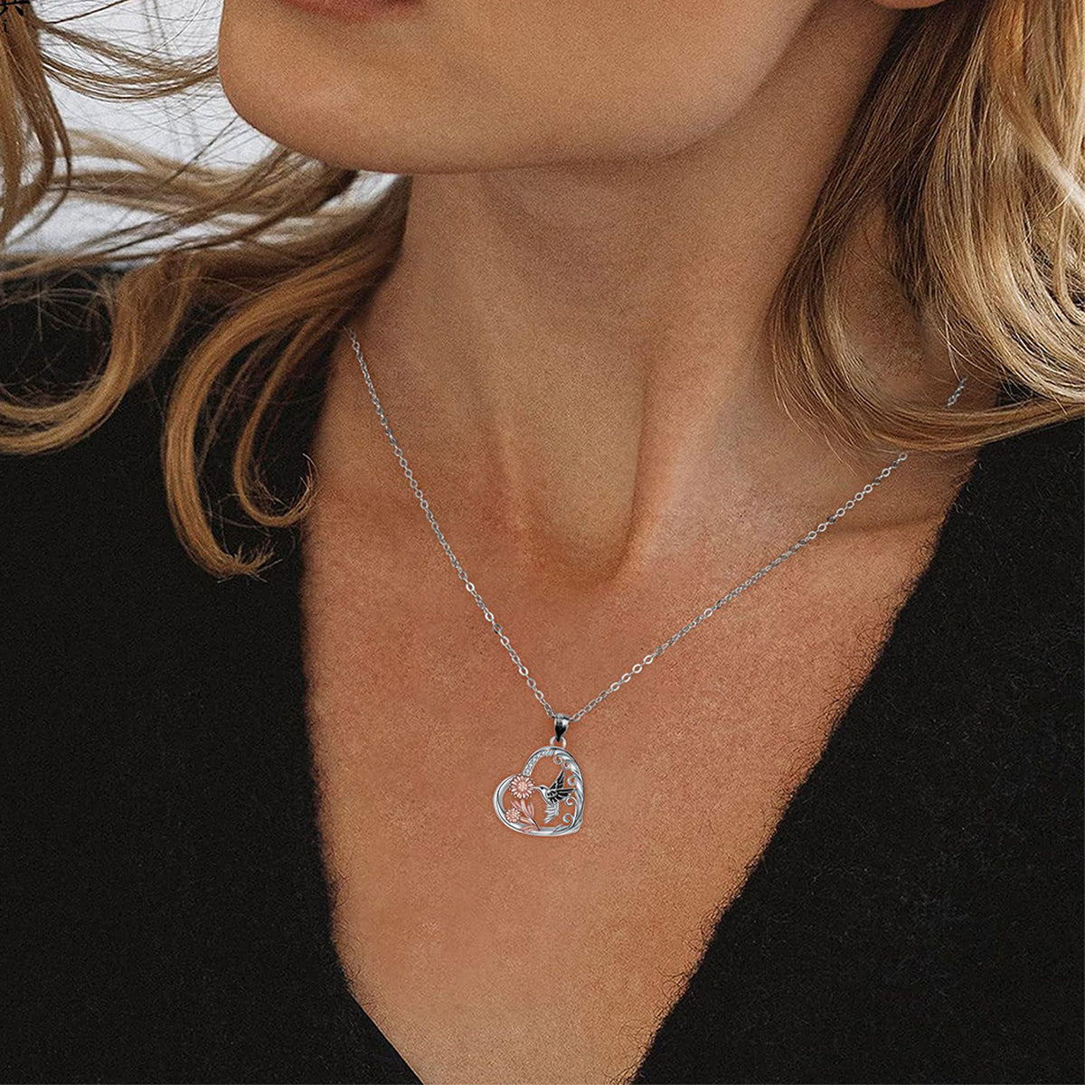 Copper With Silver/Rosegold Plated Heart Pendant Necklace