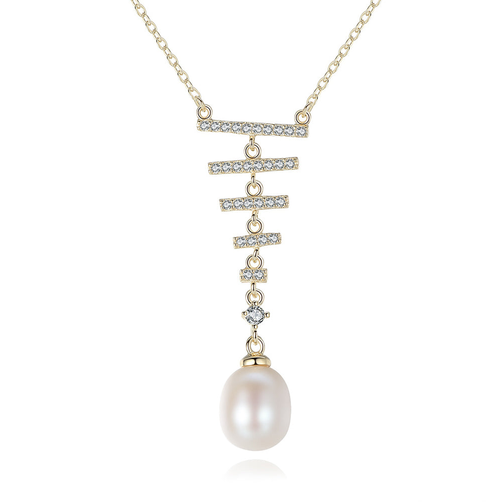 925 Sterling Silver Natural Pearl Drop Necklace Fashion Jewelry Gift for Women Girls