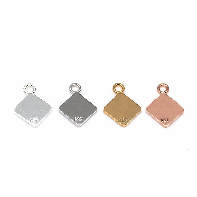 925 Sterling Silver Blank Square Charm For Jewelry DIY