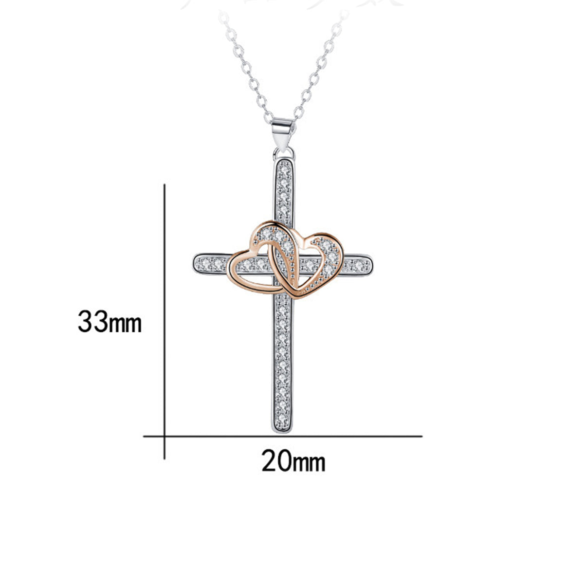Copper With Silver/Rosegold Plated Cross Heart Pendant Necklace