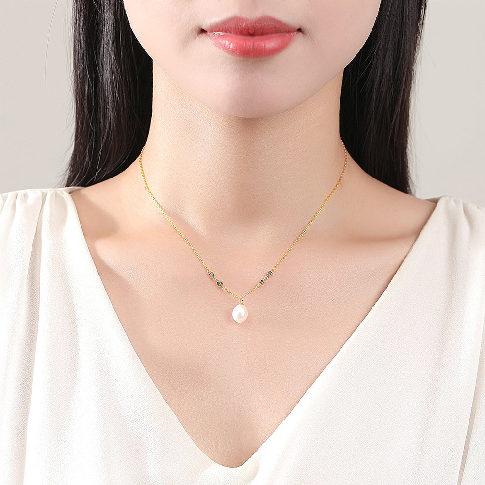 925 Sterling Silver Natural Pearl Drop Necklace Fashion Jewelry Gift for Women Girls