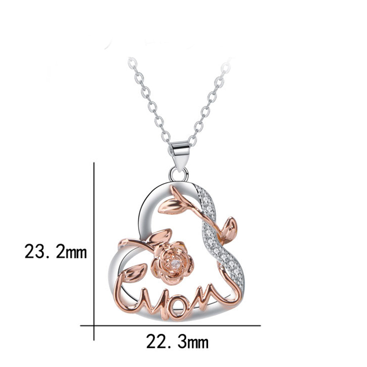 Copper With Silver/Rosegold Plated Heart Mom Pendant Necklace