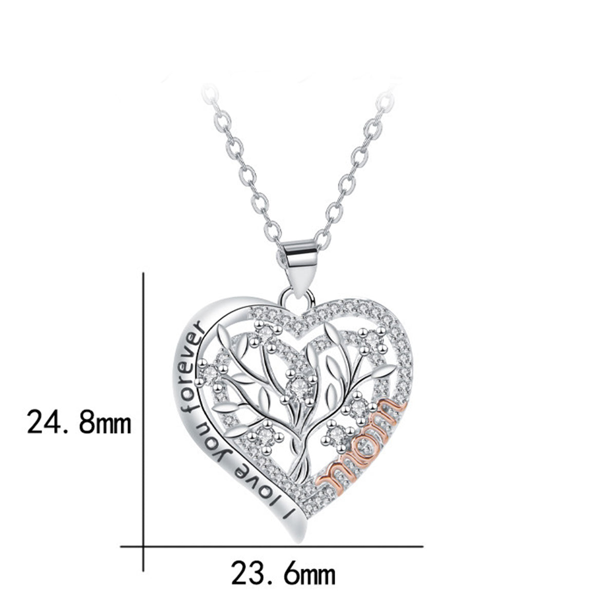 Copper With Silver/Rosegold Plated Heart Tree of Life Pendant Necklace