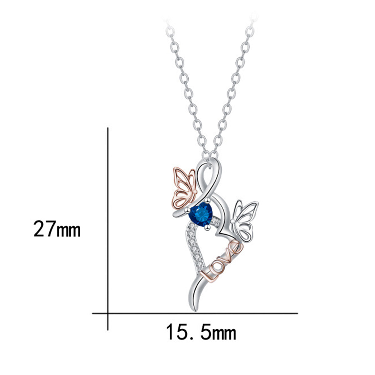 Copper With Silver/Rosegold Plated Butterfly Pendant Necklace