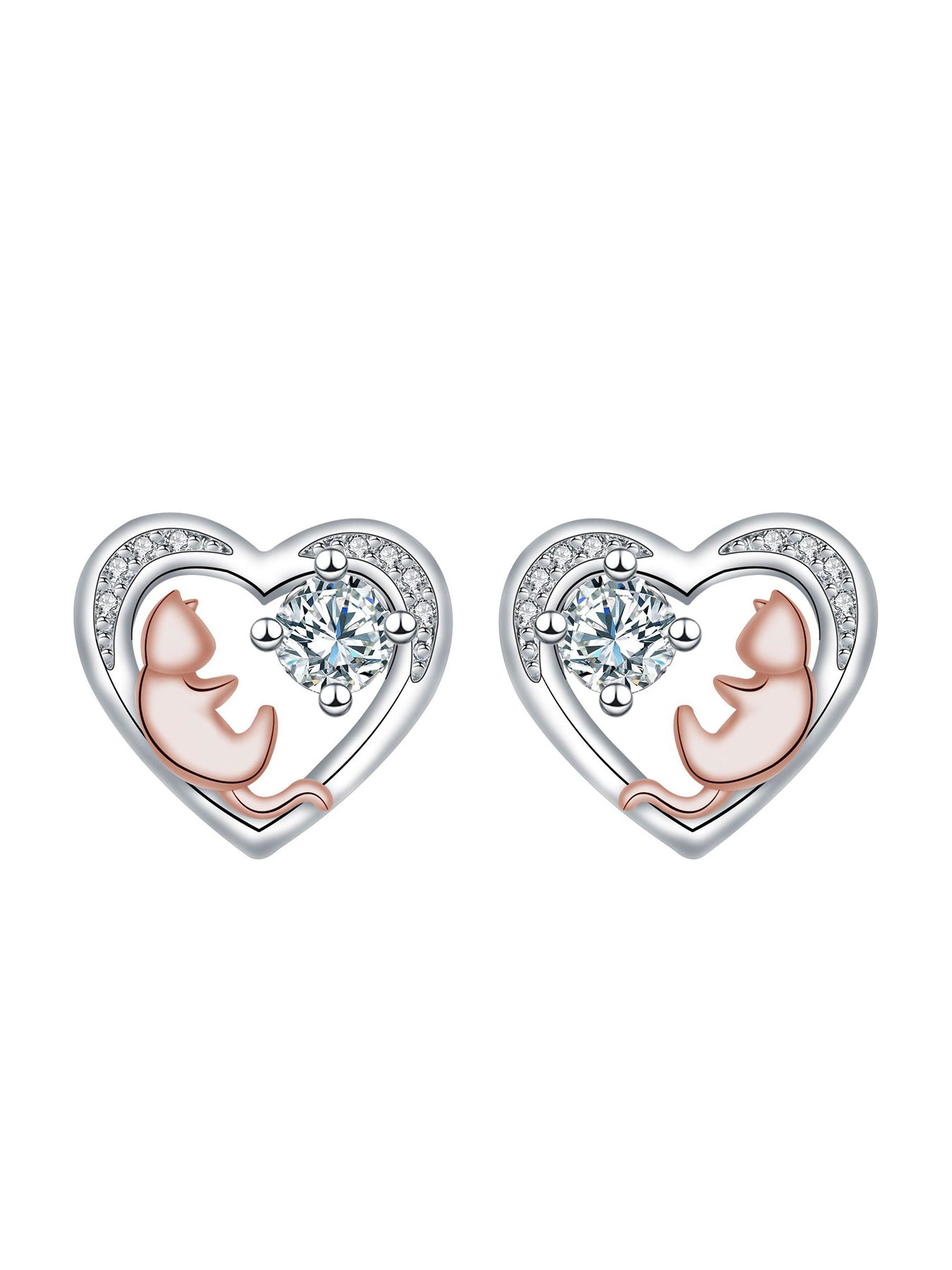 Cute Cat & Heart Design Earrings, Earrings for Women & Girls, Fashion Jewelry for Party, Daily Decor, Trendy All-match & Exquisite Jewelry for Birthday Gift