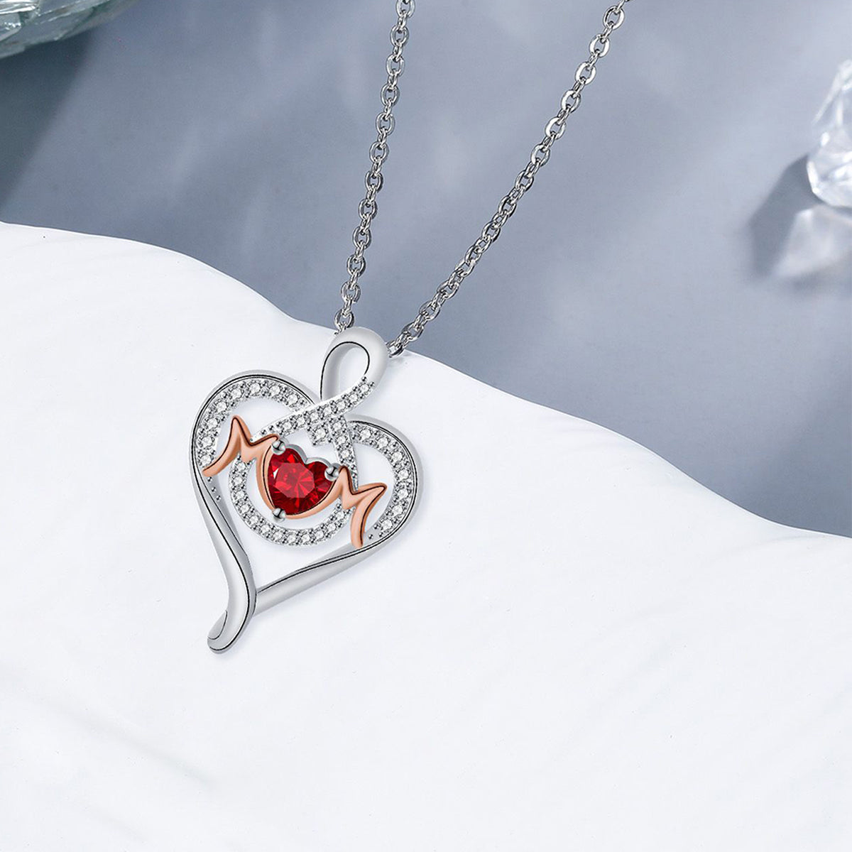 Copper With Silver/Rosegold Plated Heart Mom Pendant Necklace