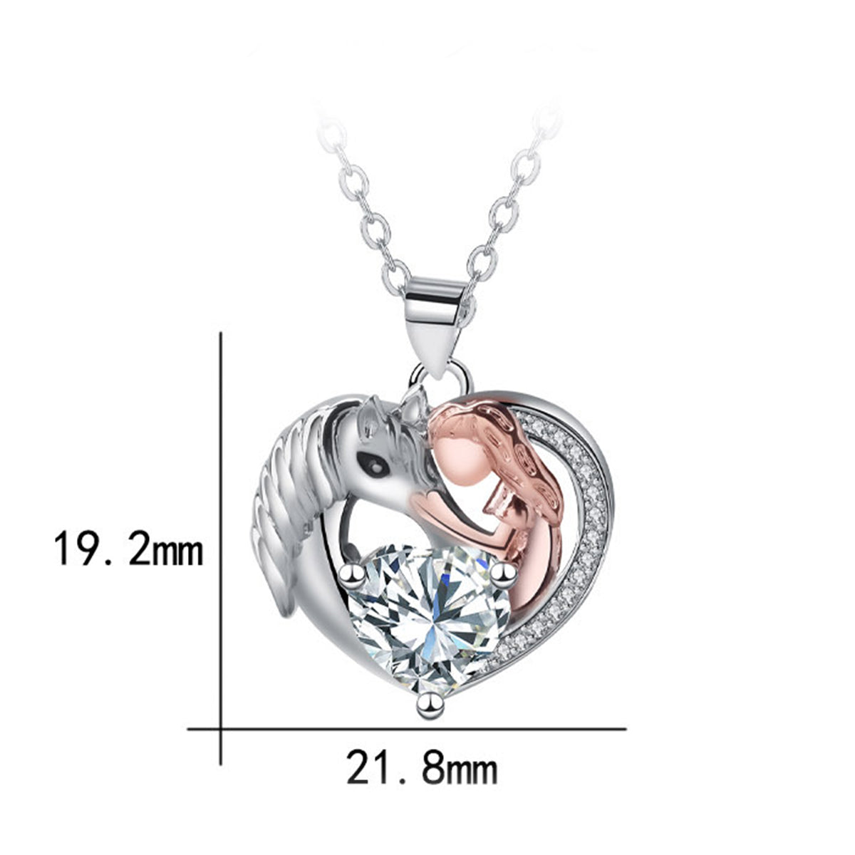 Copper With Silver/Rosegold Plated Girl and Unicorn Pendant Necklace