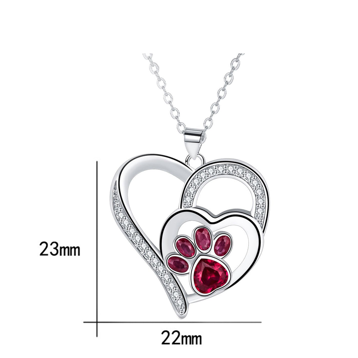 Copper With Silver Plated Heart Paw Pendant Necklace