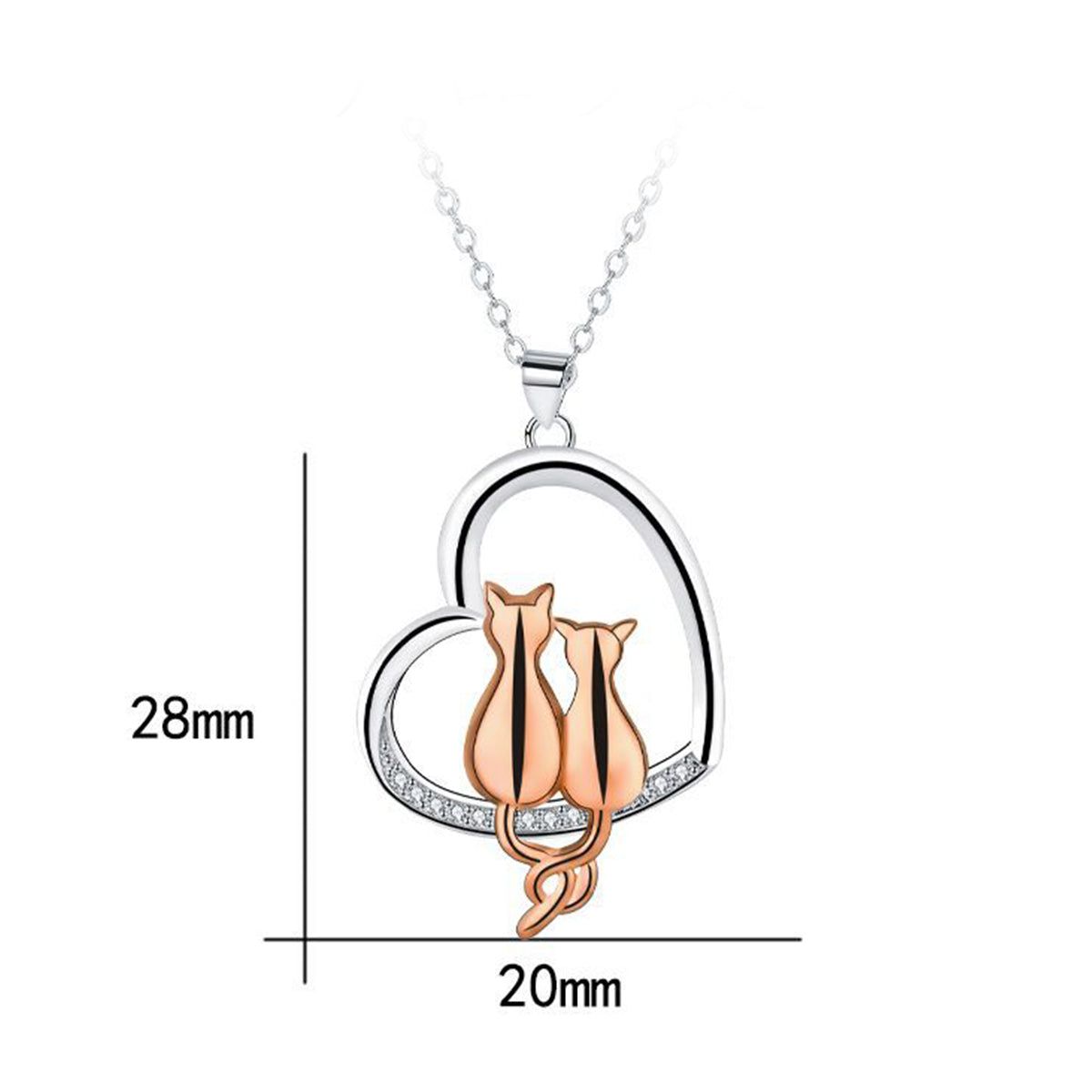 Copper With Silver/Rosgold Plated Heart Cats Pendant Necklace