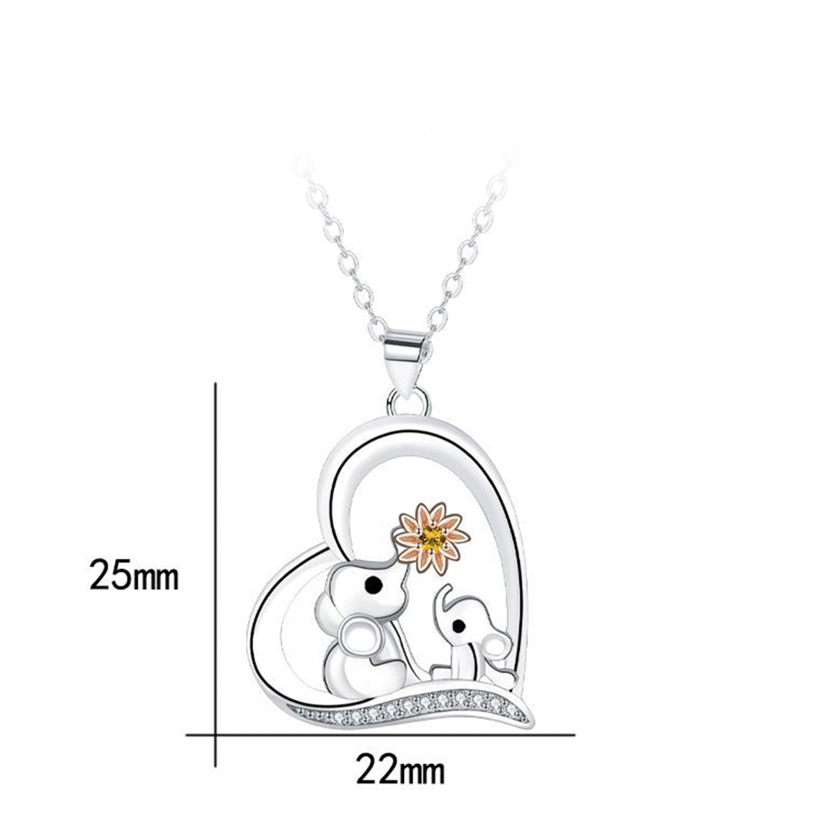 Copper With Silver/Rosgold Plated Heart Elephants Pendant Necklace