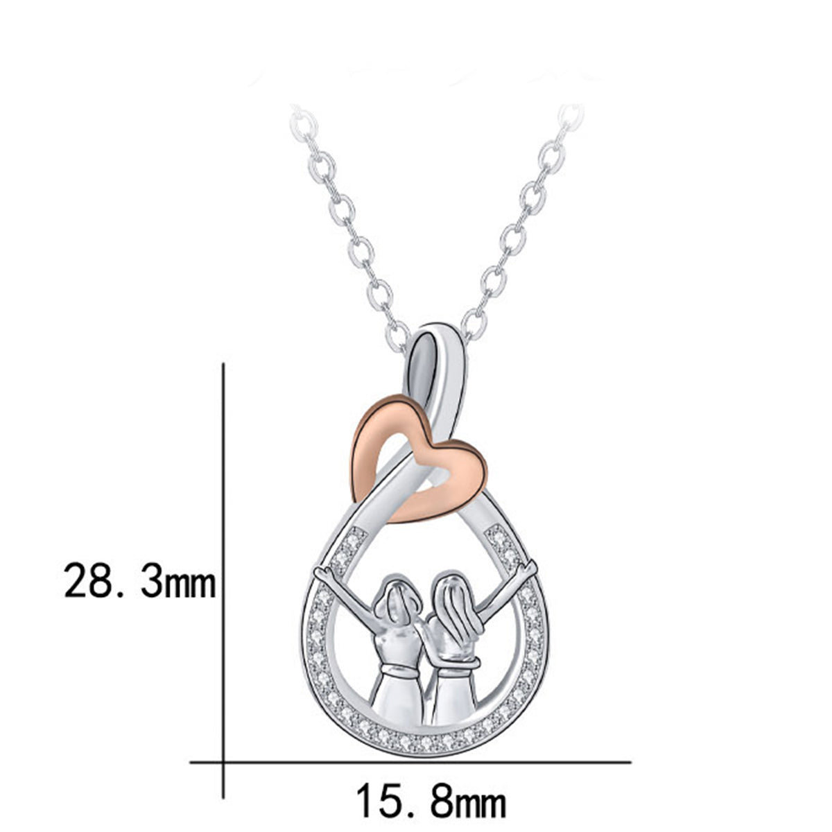 Copper With Silver Plated/Rosegold Sister Heart Pendant Necklace
