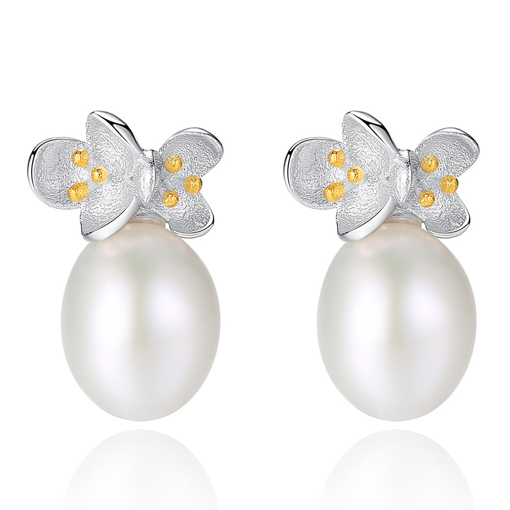 925 Sterling Silver Natural Pearl Stud Earrings Fashion Jewelry Gift for Women Girls