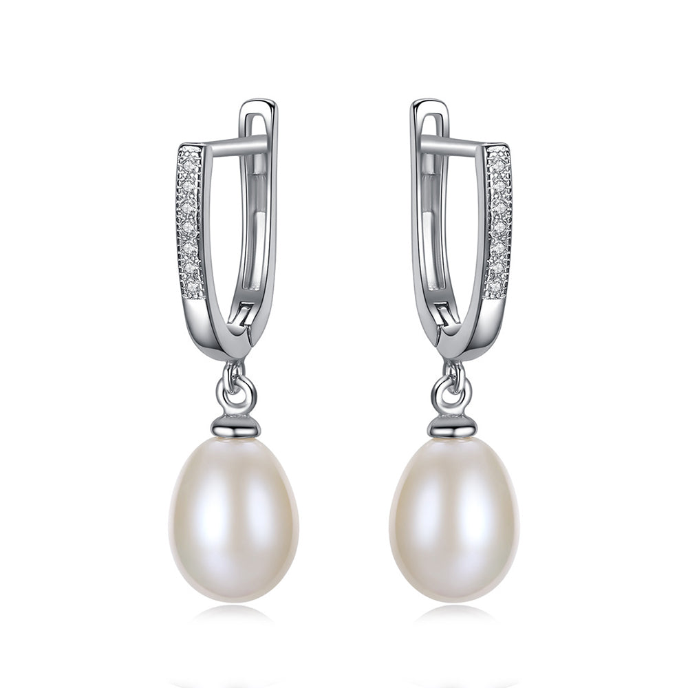 925 Sterling Silver Natural Pearl Drop Huggie Earrings Fashion Jewelry Gift for Women Girls