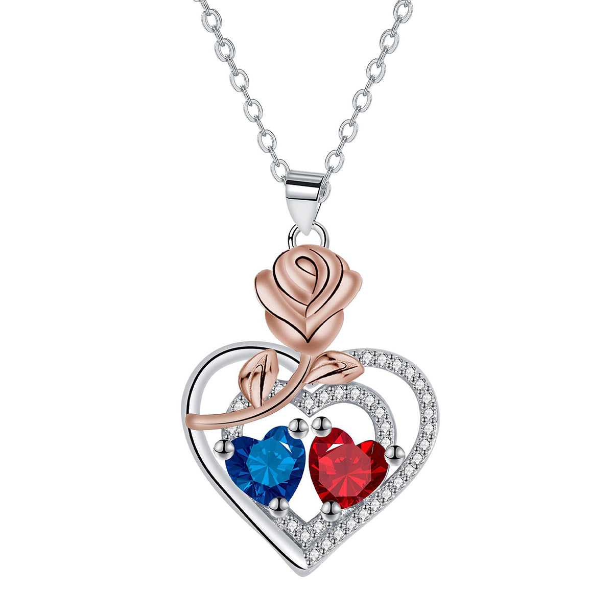 Copper With Silver/Rosegold Plated Heart Pendant Necklace