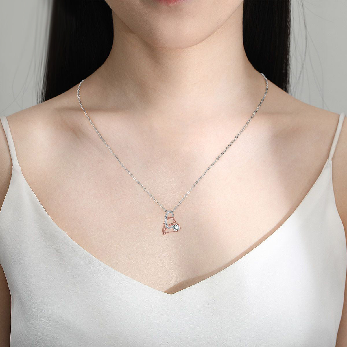 Copper With Silver/Rosegold Plated Heart Pendant Necklace
