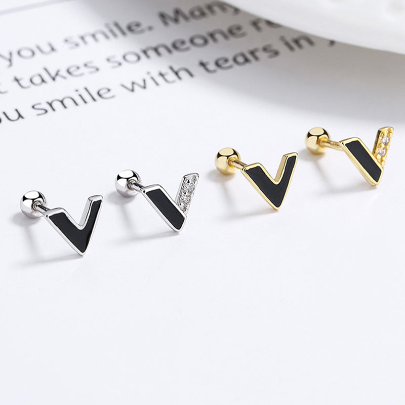 925 Sterling Silver V Screw Back Stud Earrings