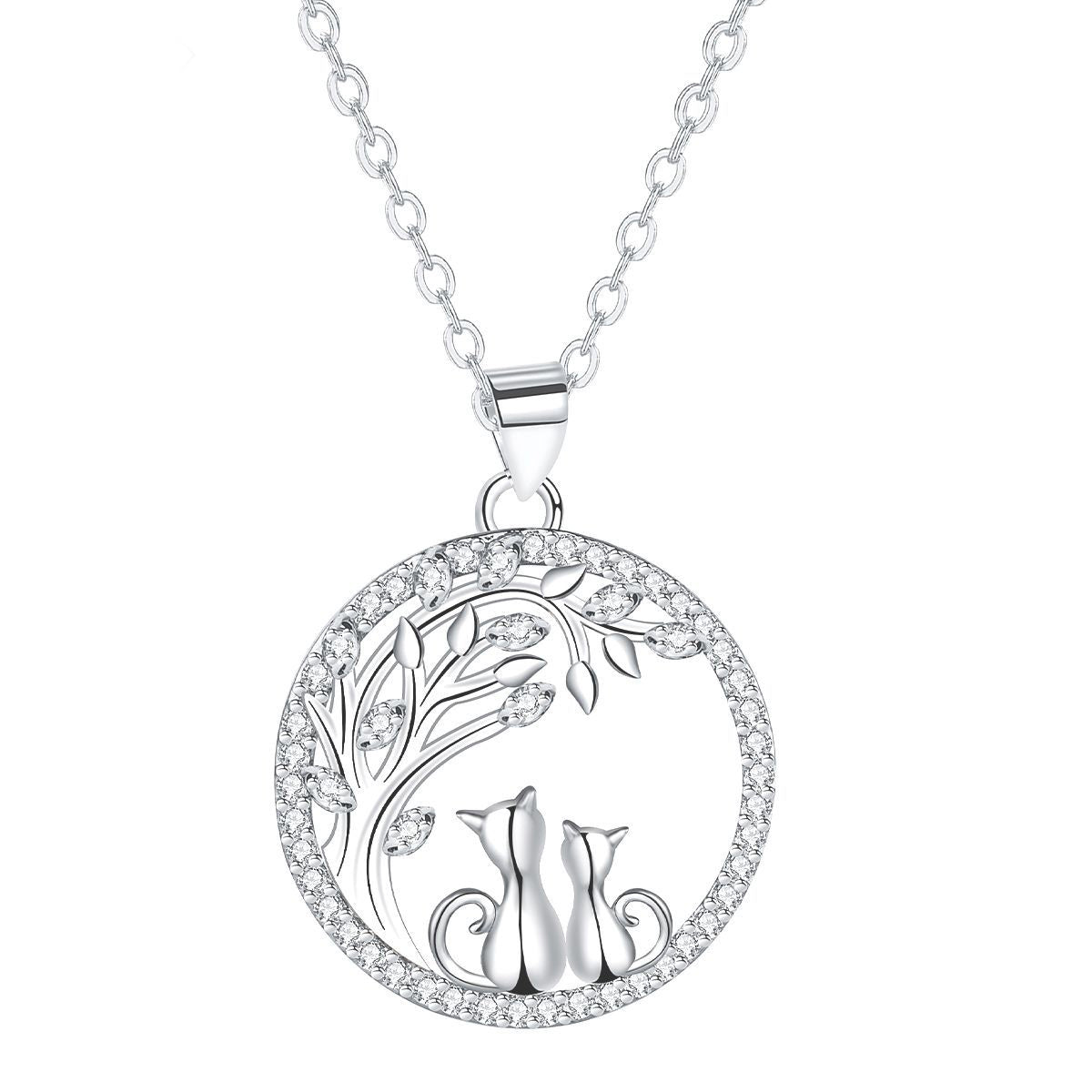 Copper With Silver Plated Cats Pendant Necklace for Women