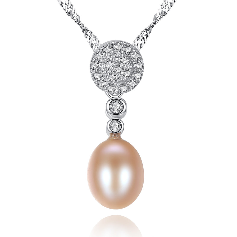 925 Sterling Silver Natural Pearl Drop Necklace Fashion Jewelry Gift for Women Girls