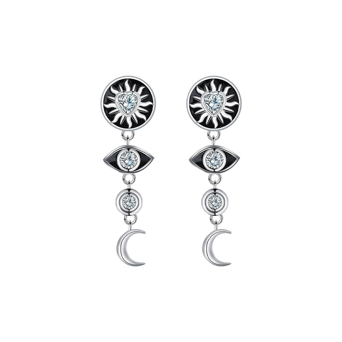 Copper With Silver Plated Fashion Jewelry Moon Star Long Earrings
