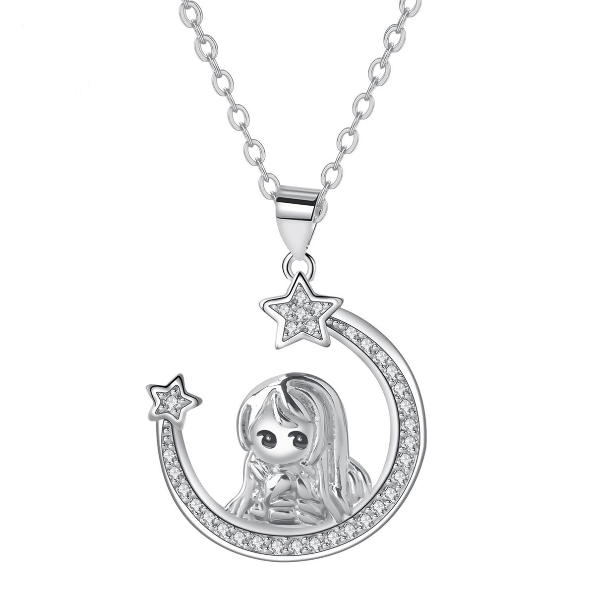 Copper With Silver Plated Girl Stars Pendant Necklace