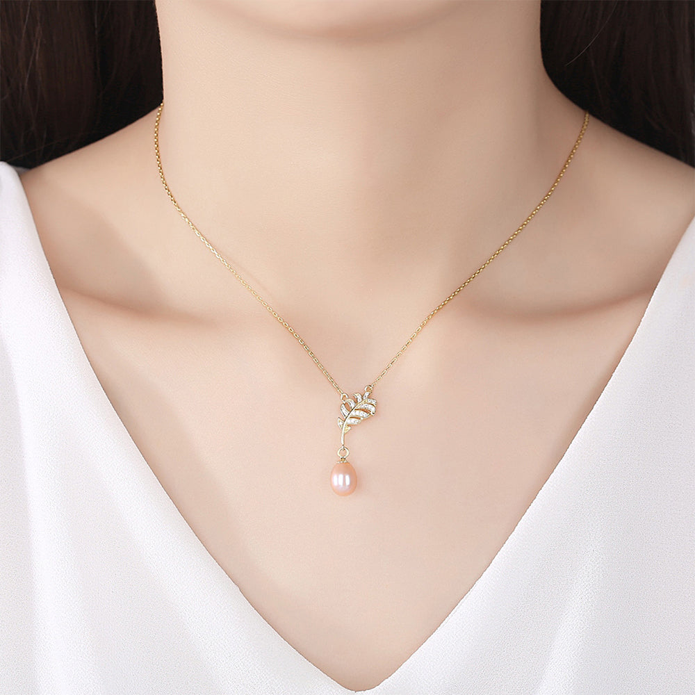 925 Sterling Silver Natural Pearl Drop Necklace Fashion Jewelry Gift for Women Girls