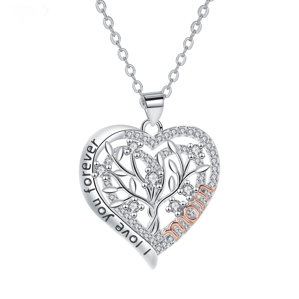 Copper With Silver/Rosegold Plated Heart Tree of Life Pendant Necklace