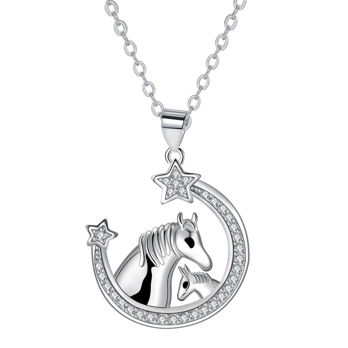 Copper With Silver Plated Star Unicorn Pendant Necklace