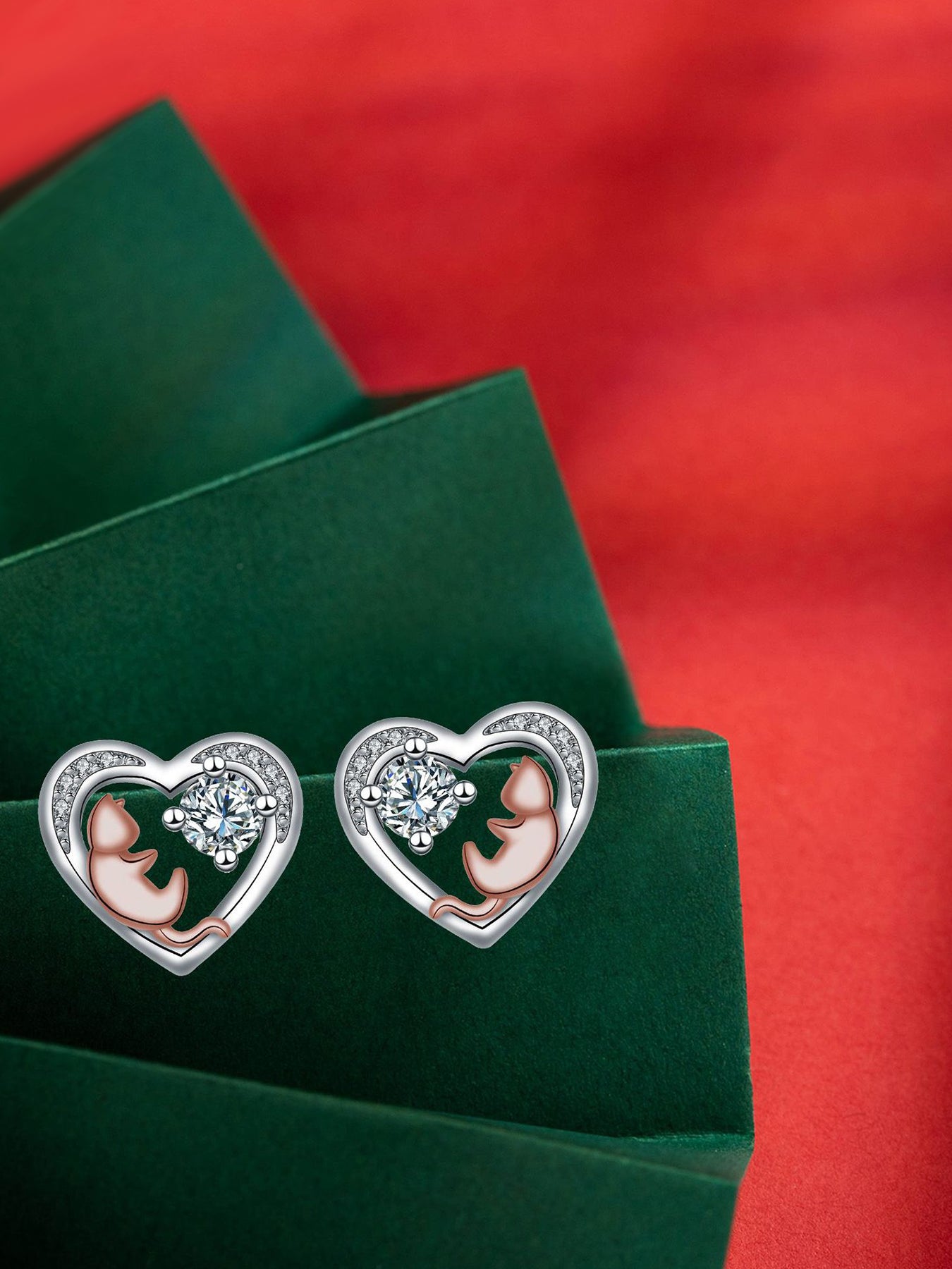 Cute Cat & Heart Design Earrings, Earrings for Women & Girls, Fashion Jewelry for Party, Daily Decor, Trendy All-match & Exquisite Jewelry for Birthday Gift