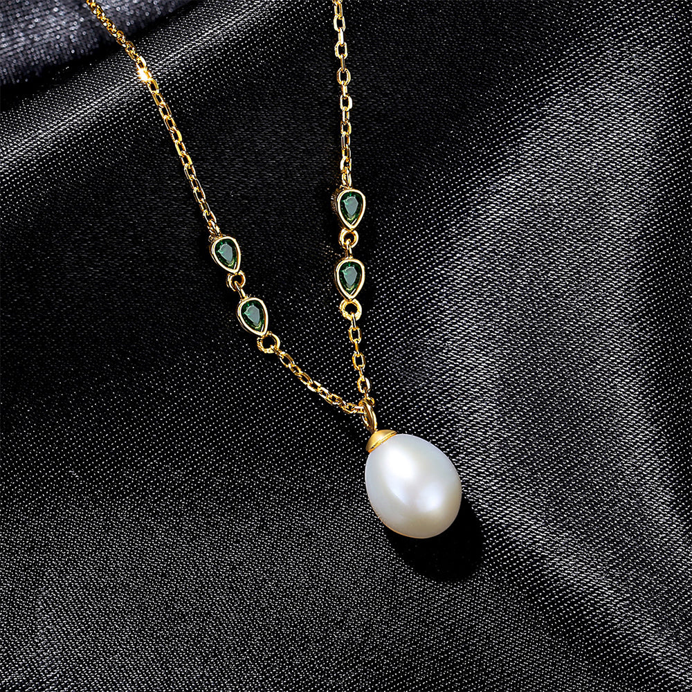 925 Sterling Silver Natural Pearl Drop Necklace Fashion Jewelry Gift for Women Girls