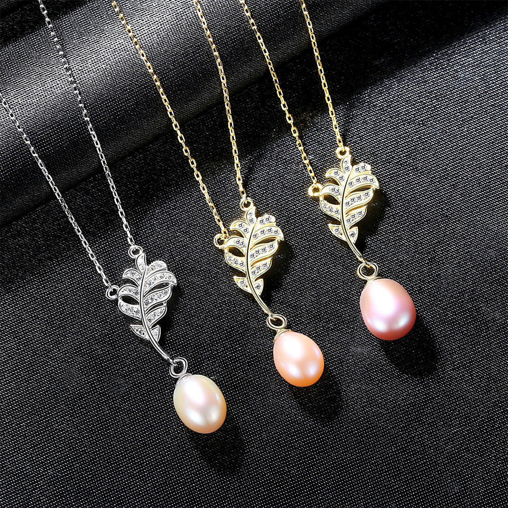 925 Sterling Silver Natural Pearl Drop Necklace Fashion Jewelry Gift for Women Girls
