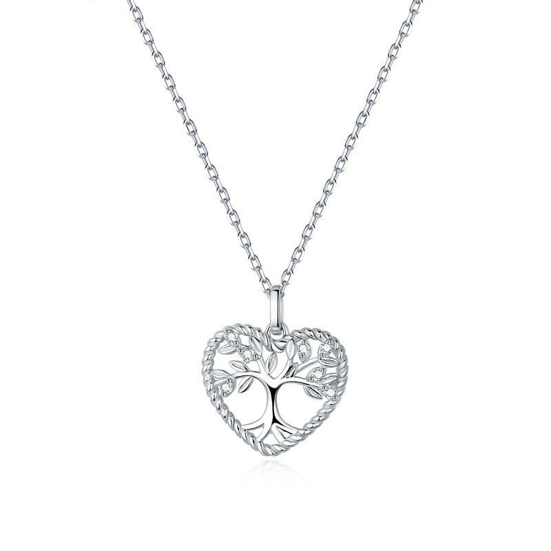 925 Sterling Silver Heart Tree of Life Fashion Necklace