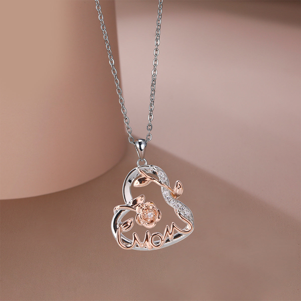 Copper With Silver/Rosegold Plated Heart Mom Pendant Necklace