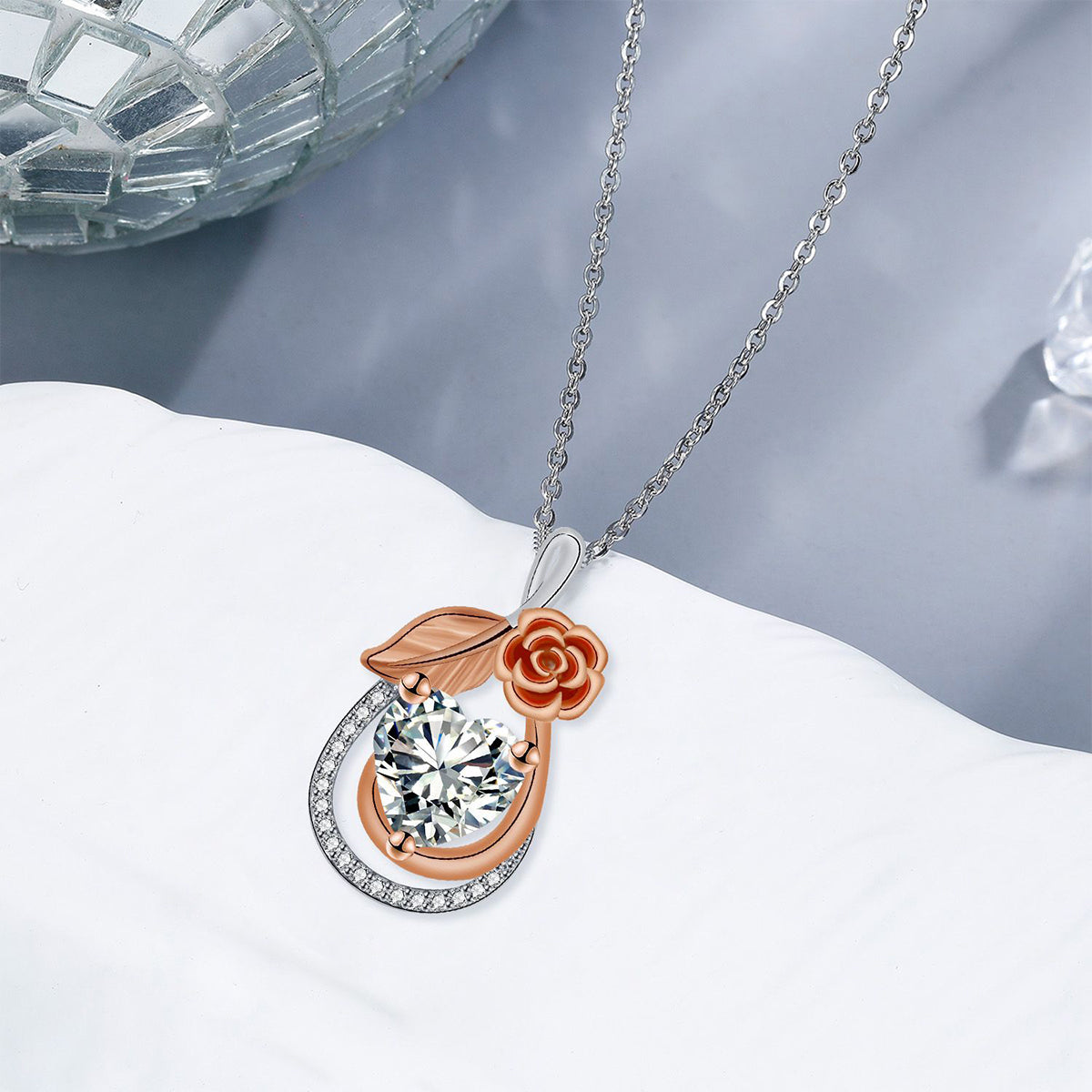 Copper With Silver/Rosegold Plated Flower Pendant Necklace