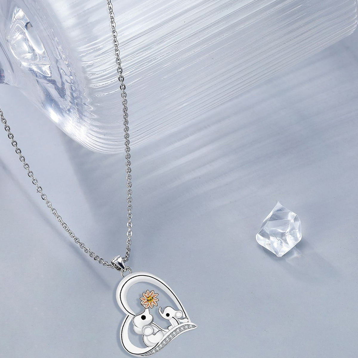 Copper With Silver/Rosgold Plated Heart Elephants Pendant Necklace