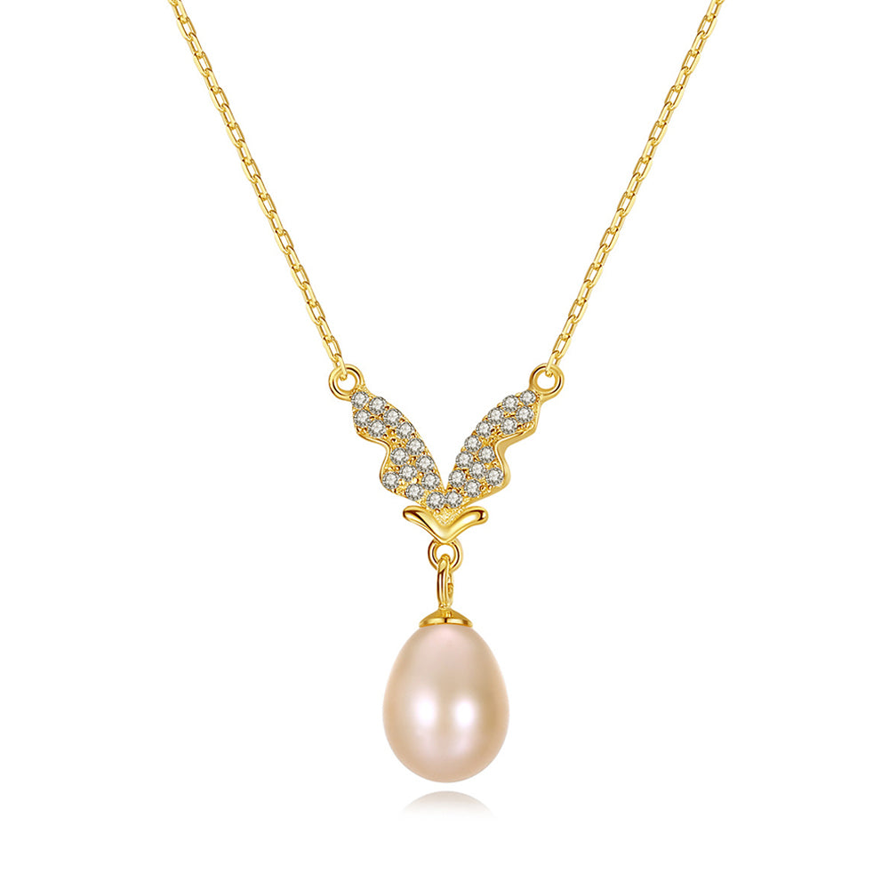 925 Sterling Silver Natural Pearl Drop Necklace Fashion Jewelry Gift for Women Girls