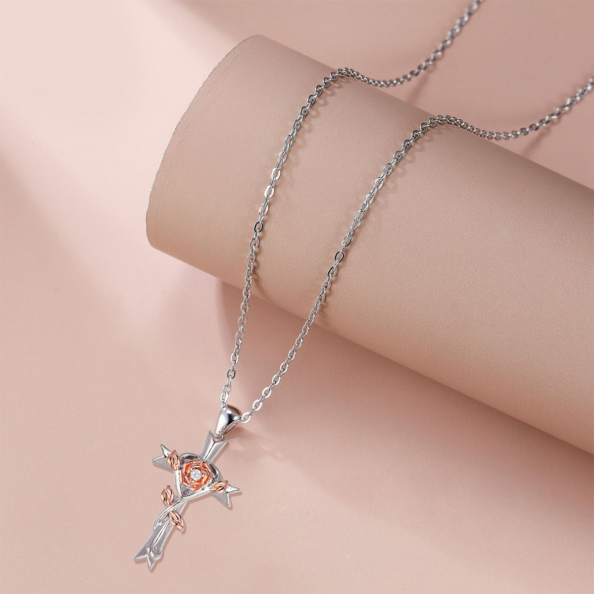 Copper With Silver/Rosegold Plated Cross Pendant Necklace