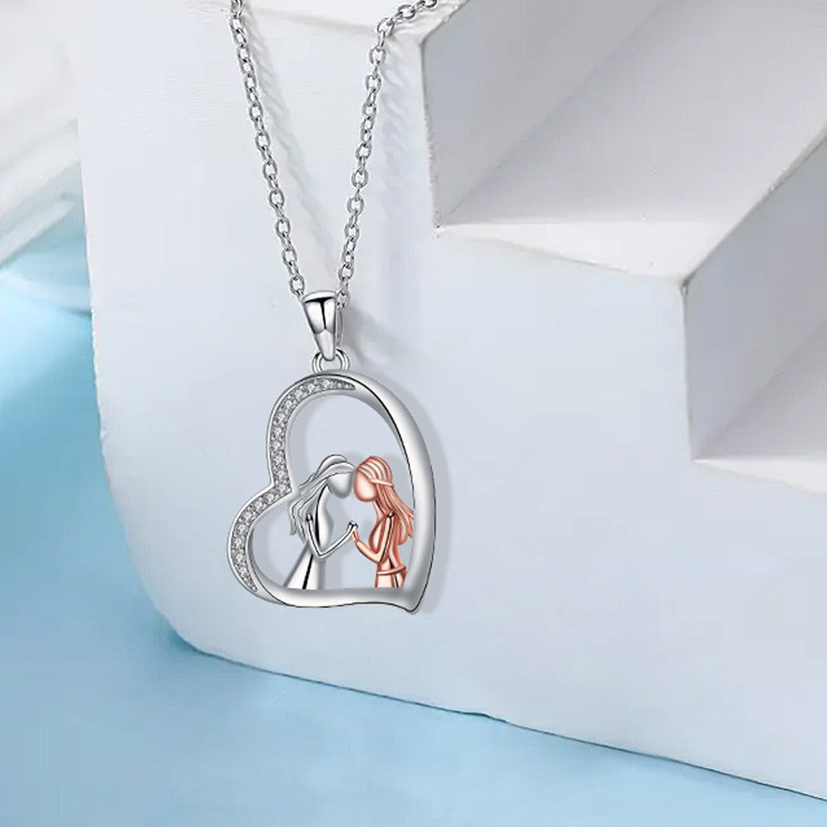 Copper With Silver/Rosegold Plated Heart Pendant Necklace