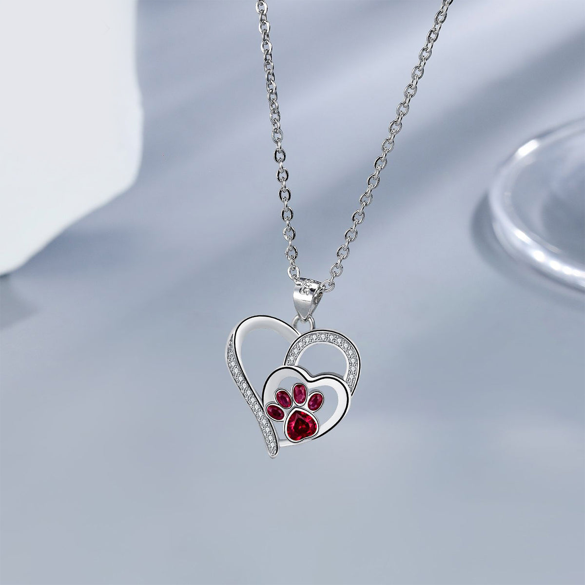Copper With Silver Plated Heart Paw Pendant Necklace