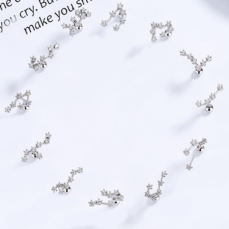 925 Sterling Silver Zodiac Screw Back Stud Earrings