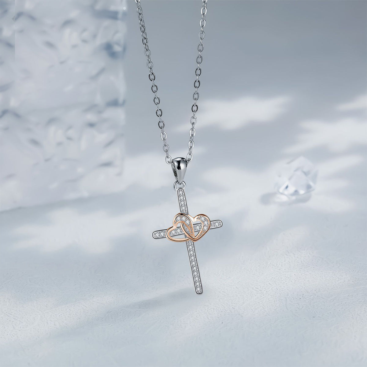 Copper With Silver/Rosegold Plated Cross Heart Pendant Necklace