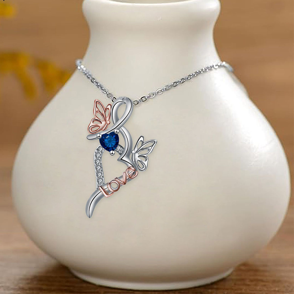 Copper With Silver/Rosegold Plated Butterfly Pendant Necklace