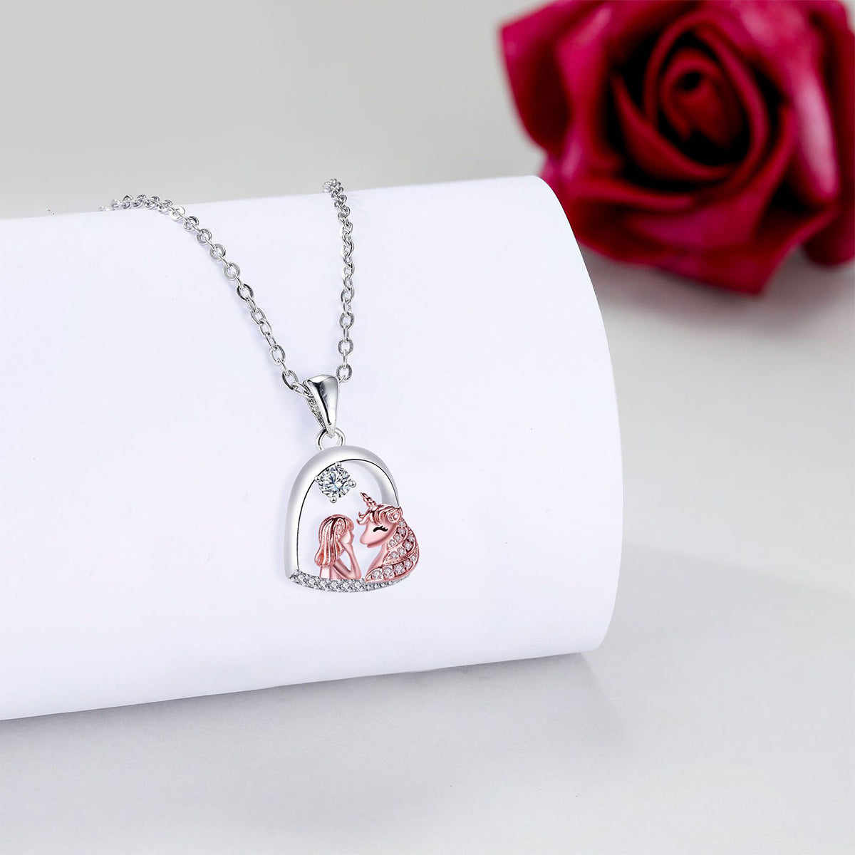 Copper With Silver/Rosegold Plated Heart Pendant Necklace