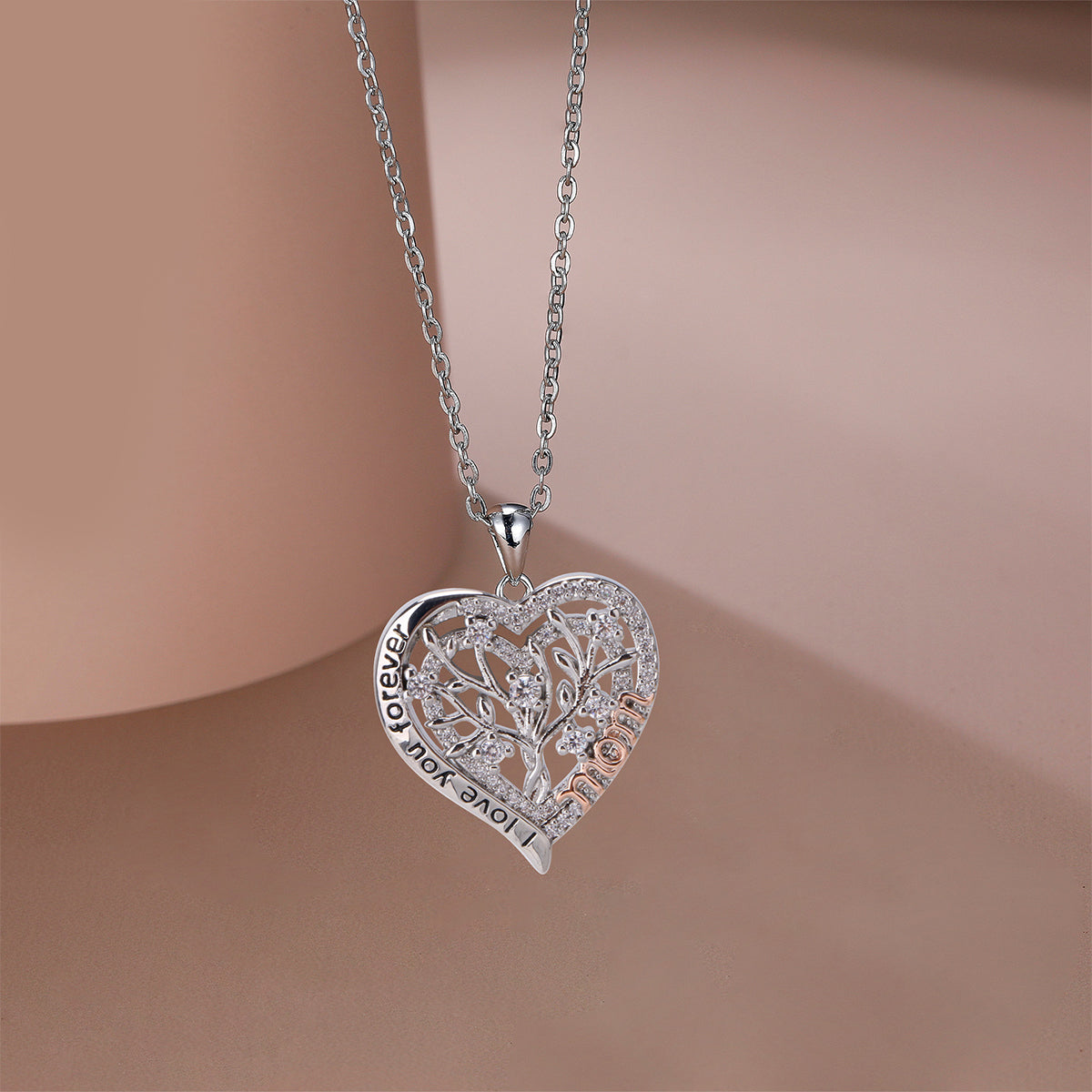 Copper With Silver/Rosegold Plated Heart Tree of Life Pendant Necklace