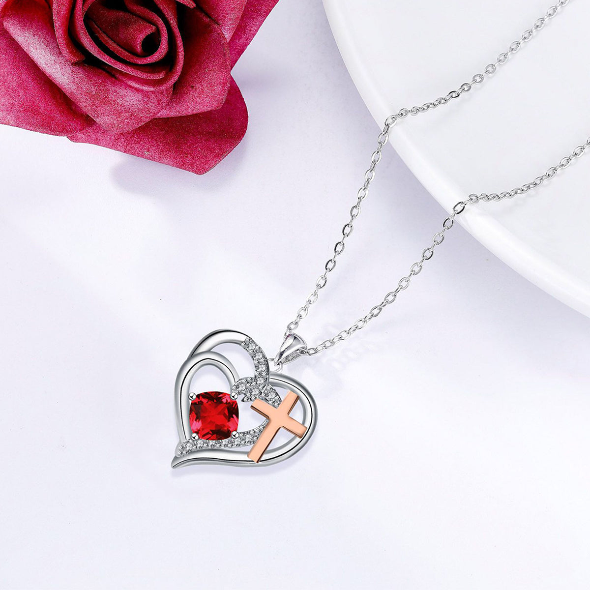 Copper With Silver/Rosegold Plated Heart Pendant Necklace