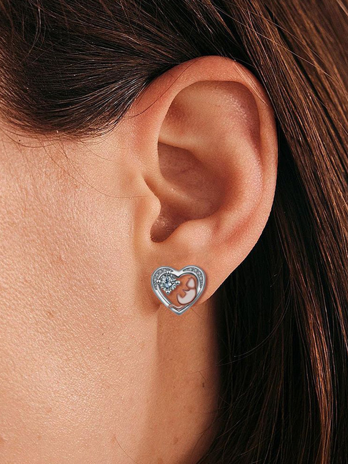 Cute Cat & Heart Design Earrings, Earrings for Women & Girls, Fashion Jewelry for Party, Daily Decor, Trendy All-match & Exquisite Jewelry for Birthday Gift