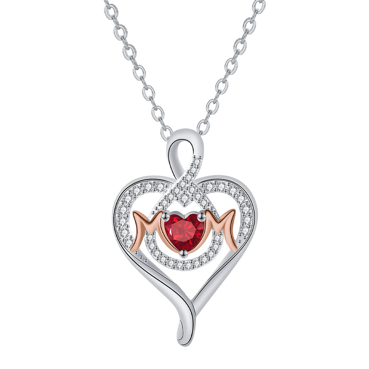 Copper With Silver/Rosegold Plated Heart Mom Pendant Necklace