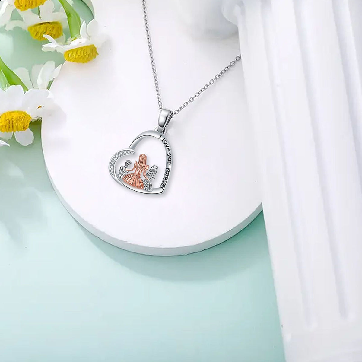Copper With Silver/Rosegold Plated Heart Pendant Necklace