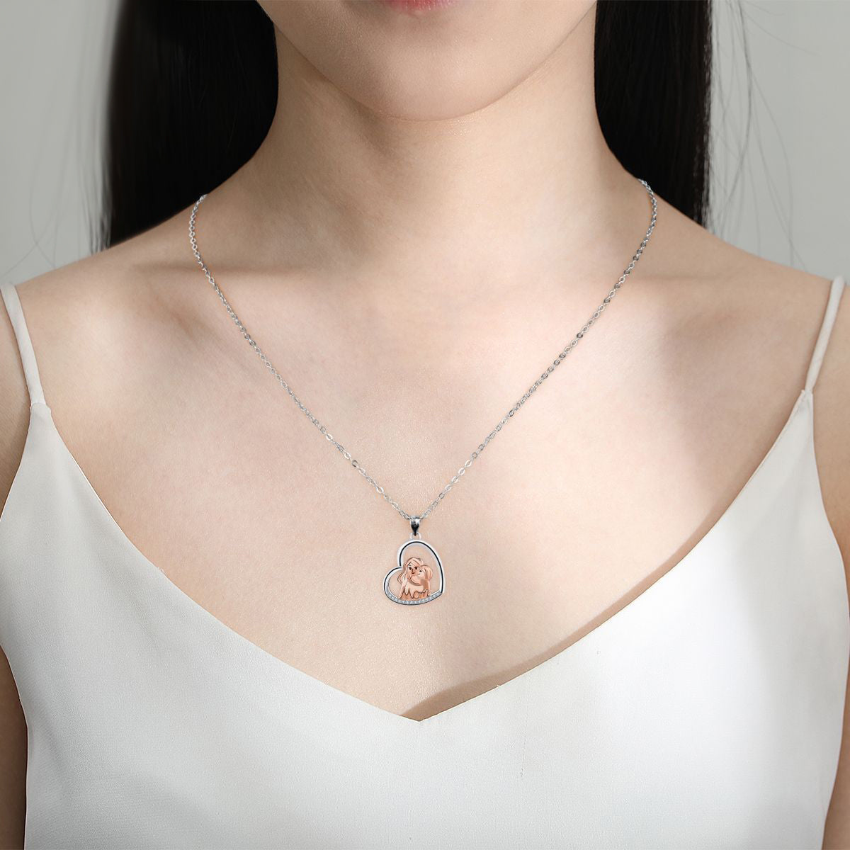 Copper With Silver/Rosgold Plated Heart Pendant Necklace