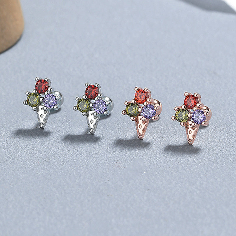 925 Sterling Silver Ice cream Screw Back Stud Earrings